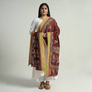 Brown - Bengal Kantha Embroidery Cotton Handloom Dupatta 95