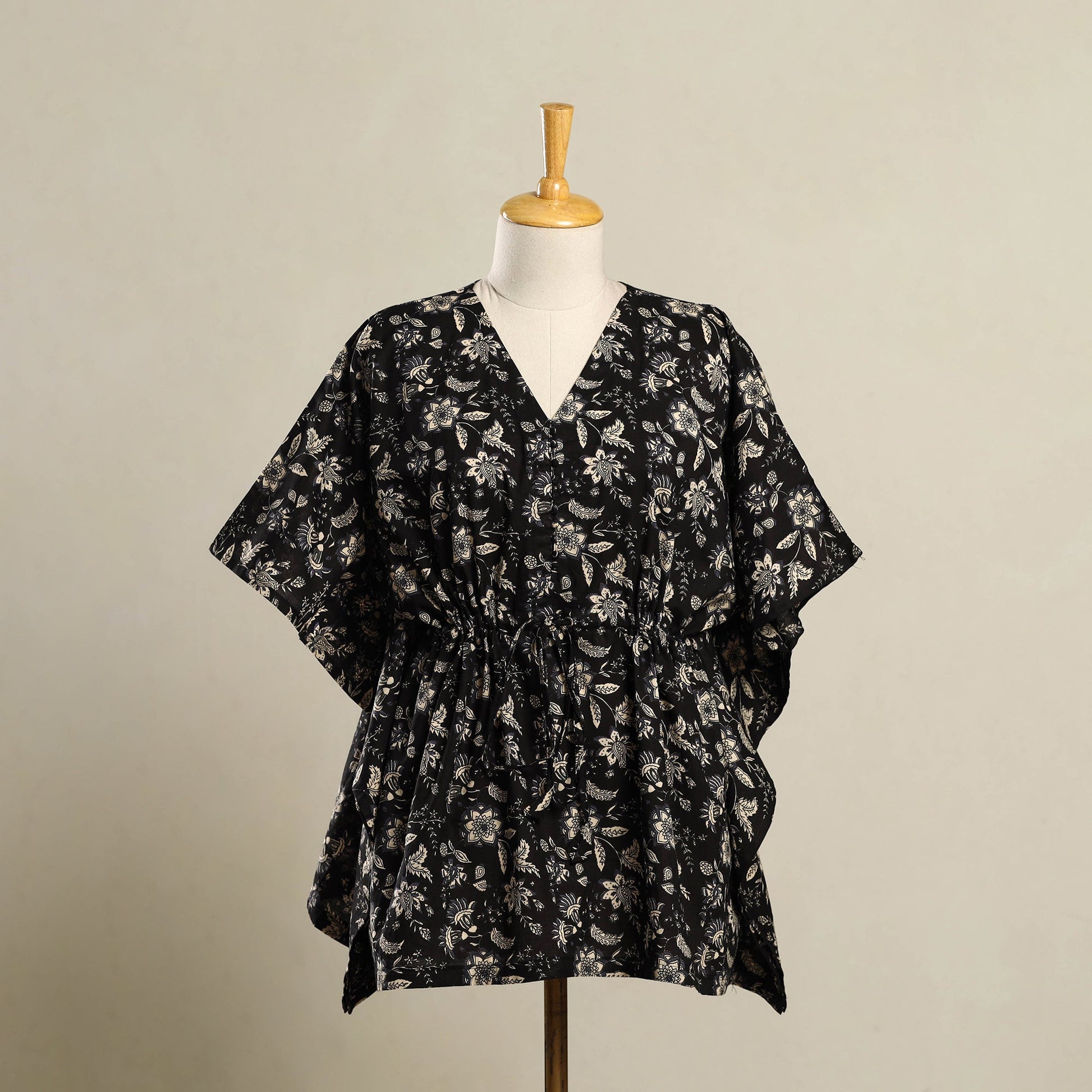 Black - Block Print Bagru Cotton Kaftan (Short) 22