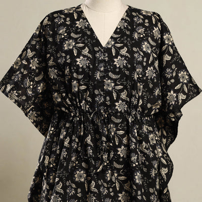 Black - Block Print Bagru Cotton Kaftan (Short) 22
