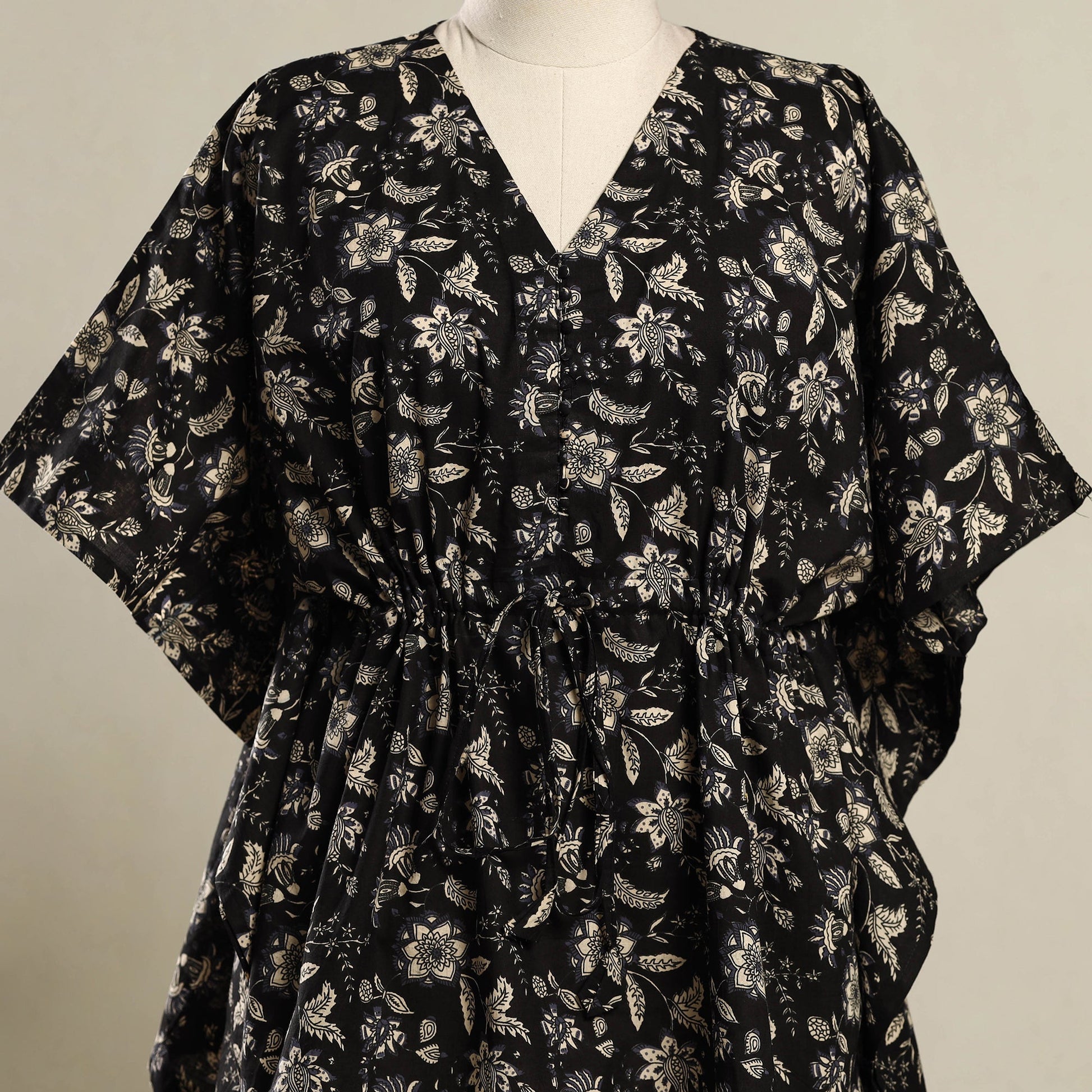 Black - Block Print Bagru Cotton Kaftan (Short) 22