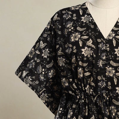 Black - Block Print Bagru Cotton Kaftan (Short) 22