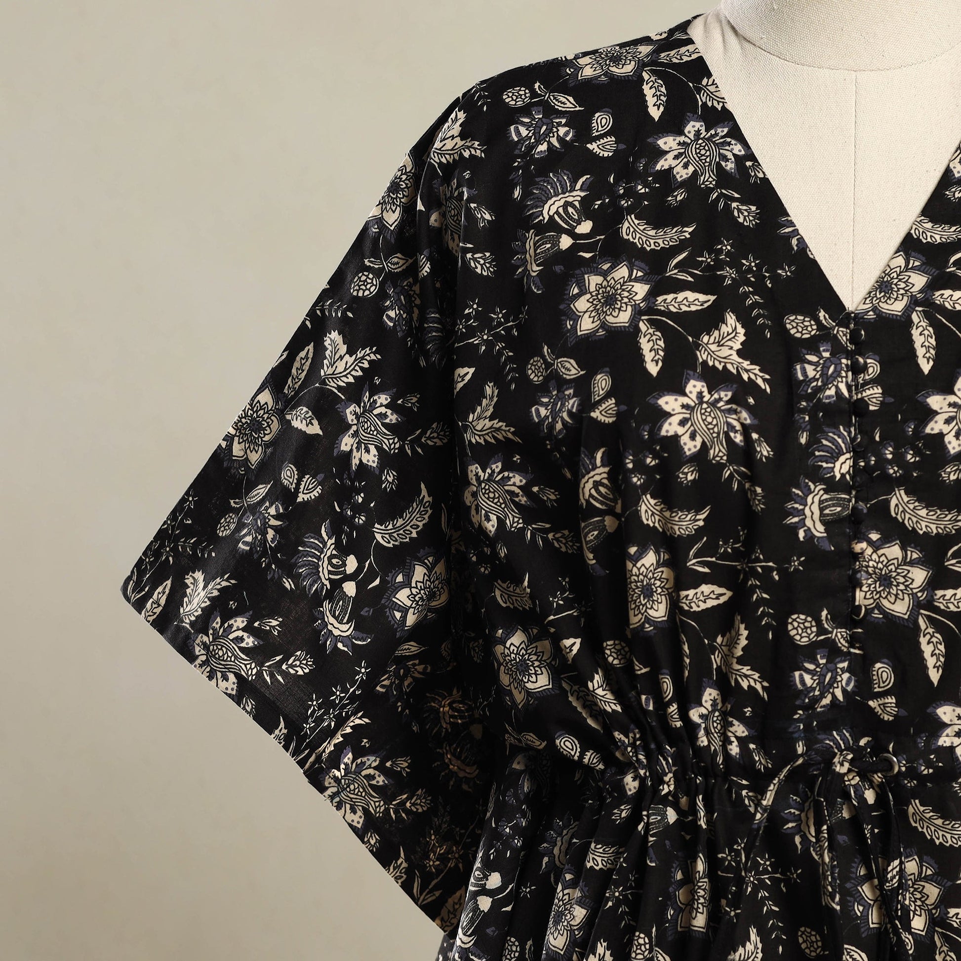 Black - Block Print Bagru Cotton Kaftan (Short) 22