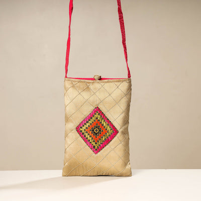 Beige - Kutch Katri Embroidery Silk Sling Bag