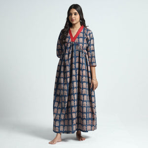 Blue - Bindaas Art Block Printed Cotton Dress