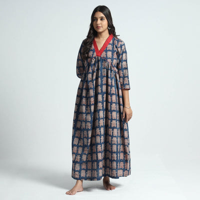 Blue - Bindaas Art Block Printed Cotton Dress