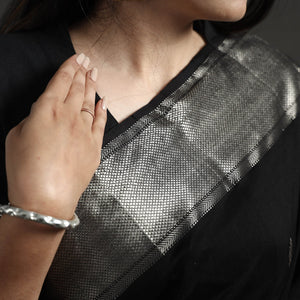 Black - Traditional Handloom Zari Buta Maheshwari Silk Cotton Saree