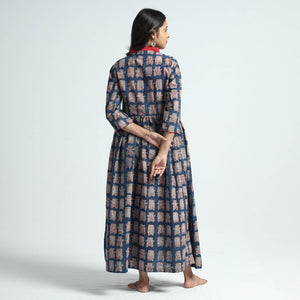 Blue - Bindaas Art Block Printed Cotton Dress