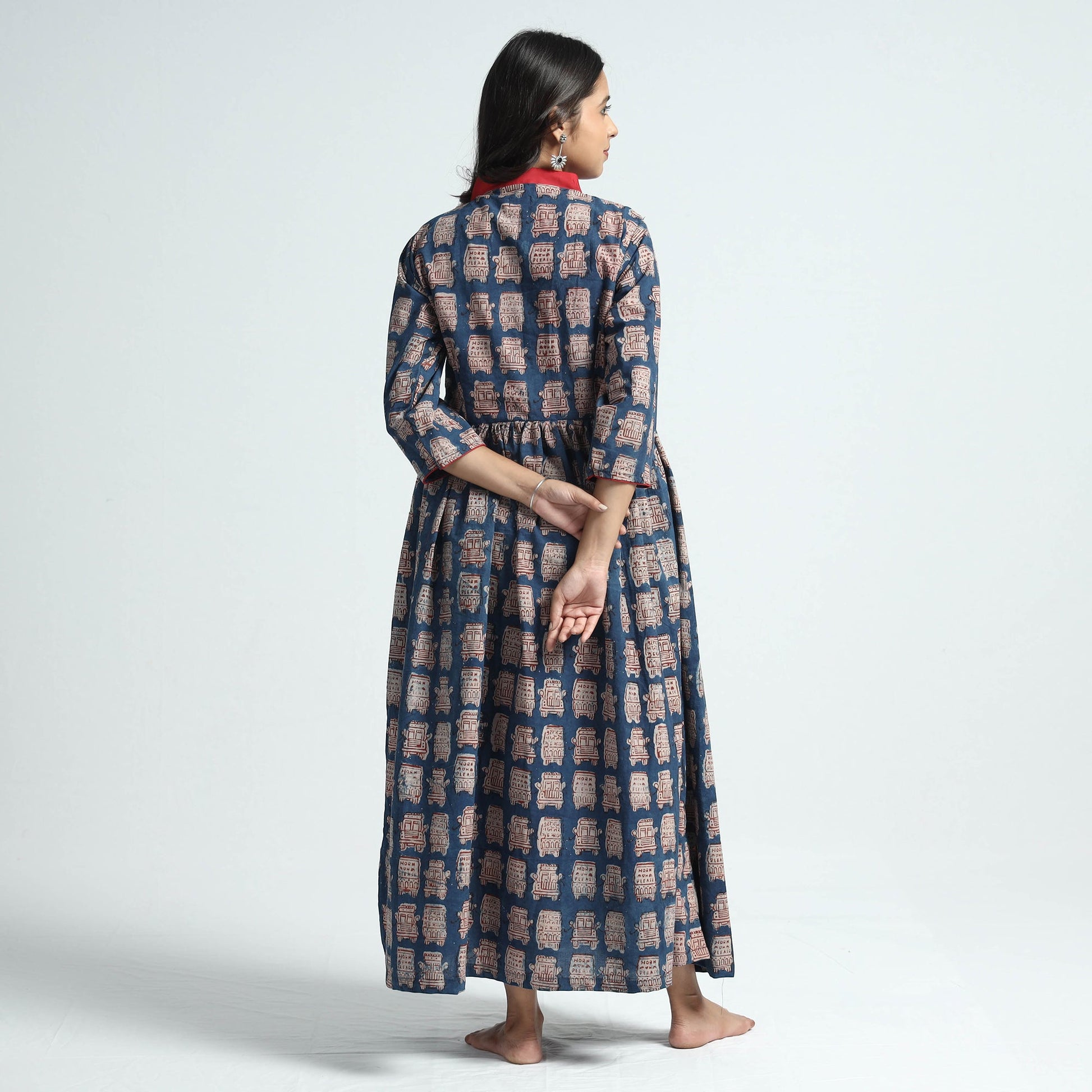 Blue - Bindaas Art Block Printed Cotton Dress