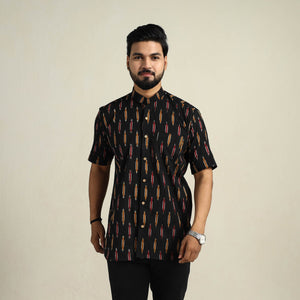 Black - Half Sleeve Men Cotton Pochampally Ikat Shirt 05