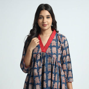 Blue - Bindaas Art Block Printed Cotton Dress