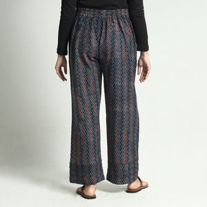 Blue - Ajrakh Block Printed Cotton Elasticated Palazzo