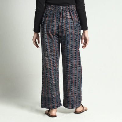 Blue - Ajrakh Block Printed Cotton Elasticated Palazzo