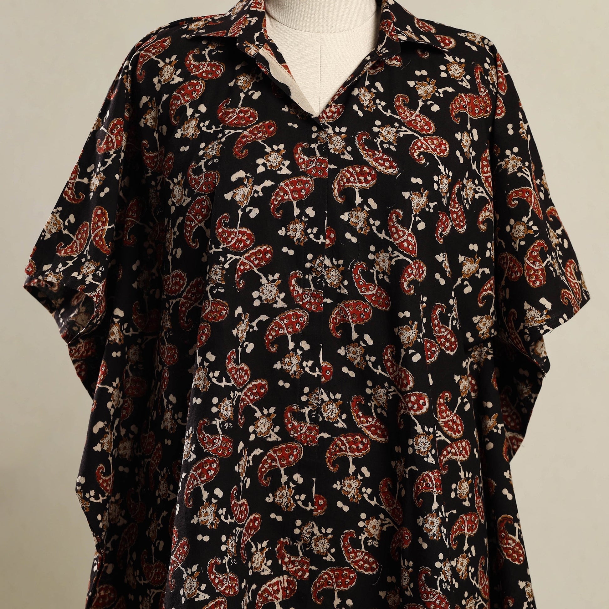 Black - Block Print Bagru Cotton Kaftan (Short) 23