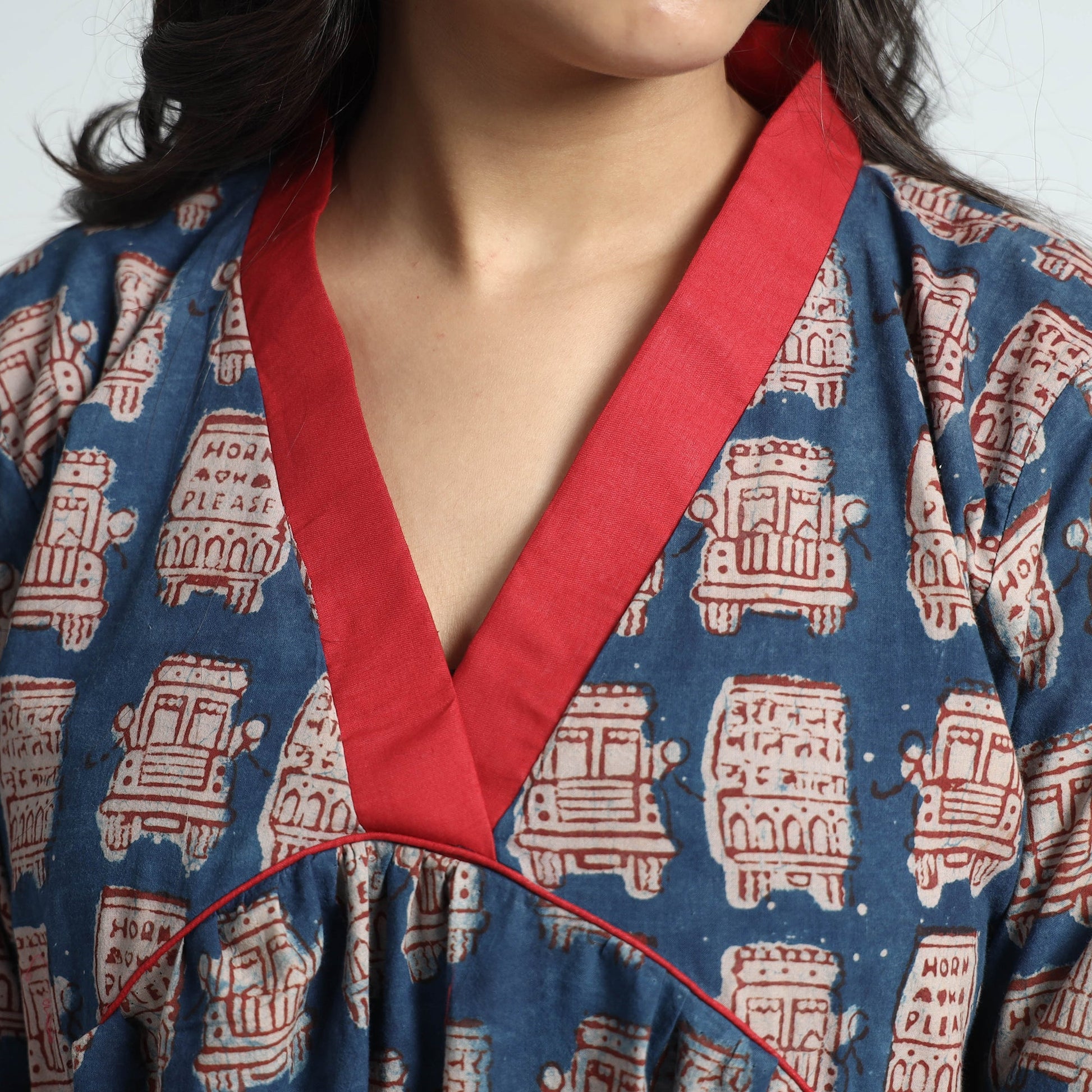 Blue - Bindaas Art Block Printed Cotton Dress