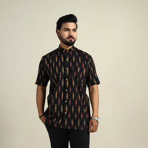 Black - Half Sleeve Men Cotton Pochampally Ikat Shirt 05