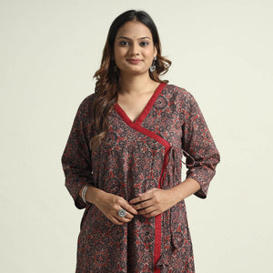 Brown - Block Print Cotton Flared Ajrakh Kurta with Palazzo Set