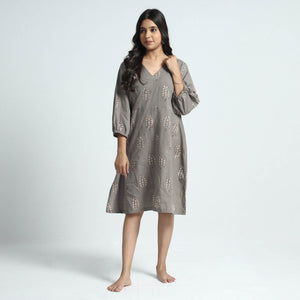 Brown - Nandana Hand Block Printed Cotton Dress