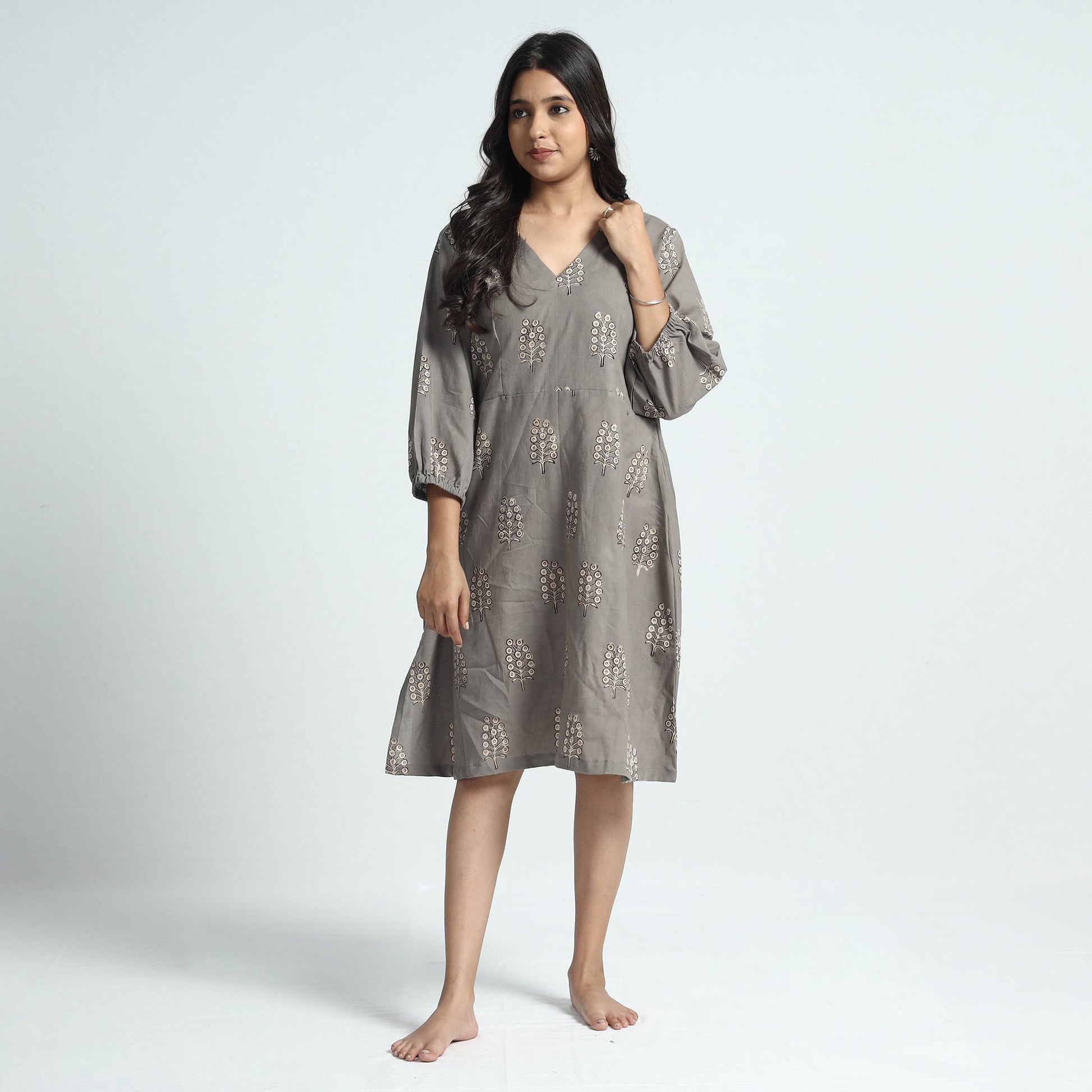 Brown - Nandana Hand Block Printed Cotton Dress