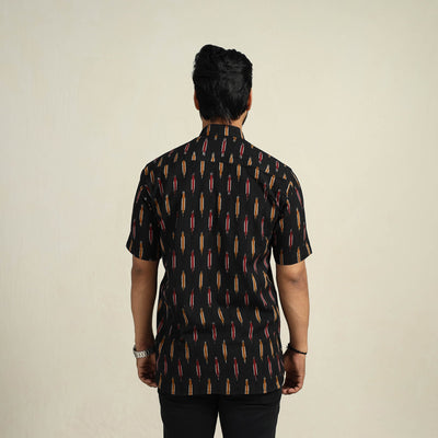 Black - Half Sleeve Men Cotton Pochampally Ikat Shirt 05
