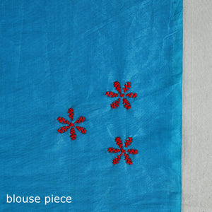 Blue - Bengal Silk Nakshi Kantha Hand Embroidery Saree 09