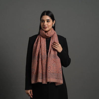 Brown - Block Print Pedana Kalamkari Wool Stole 06