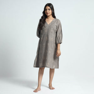Brown - Nandana Hand Block Printed Cotton Dress