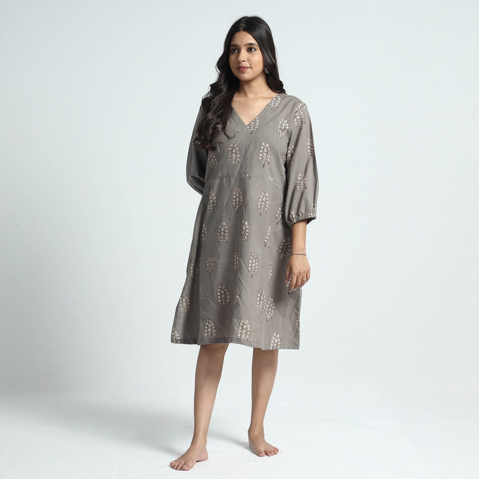Brown - Nandana Hand Block Printed Cotton Dress