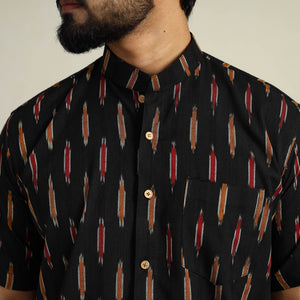 Black - Half Sleeve Men Cotton Pochampally Ikat Shirt 05