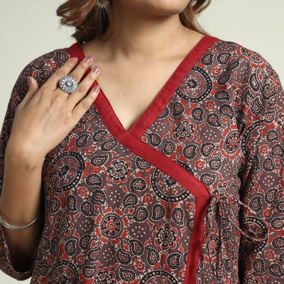 Brown - Block Print Cotton Flared Ajrakh Kurta with Palazzo Set