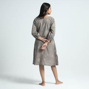 Brown - Nandana Hand Block Printed Cotton Dress