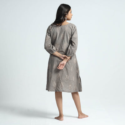 Brown - Nandana Hand Block Printed Cotton Dress