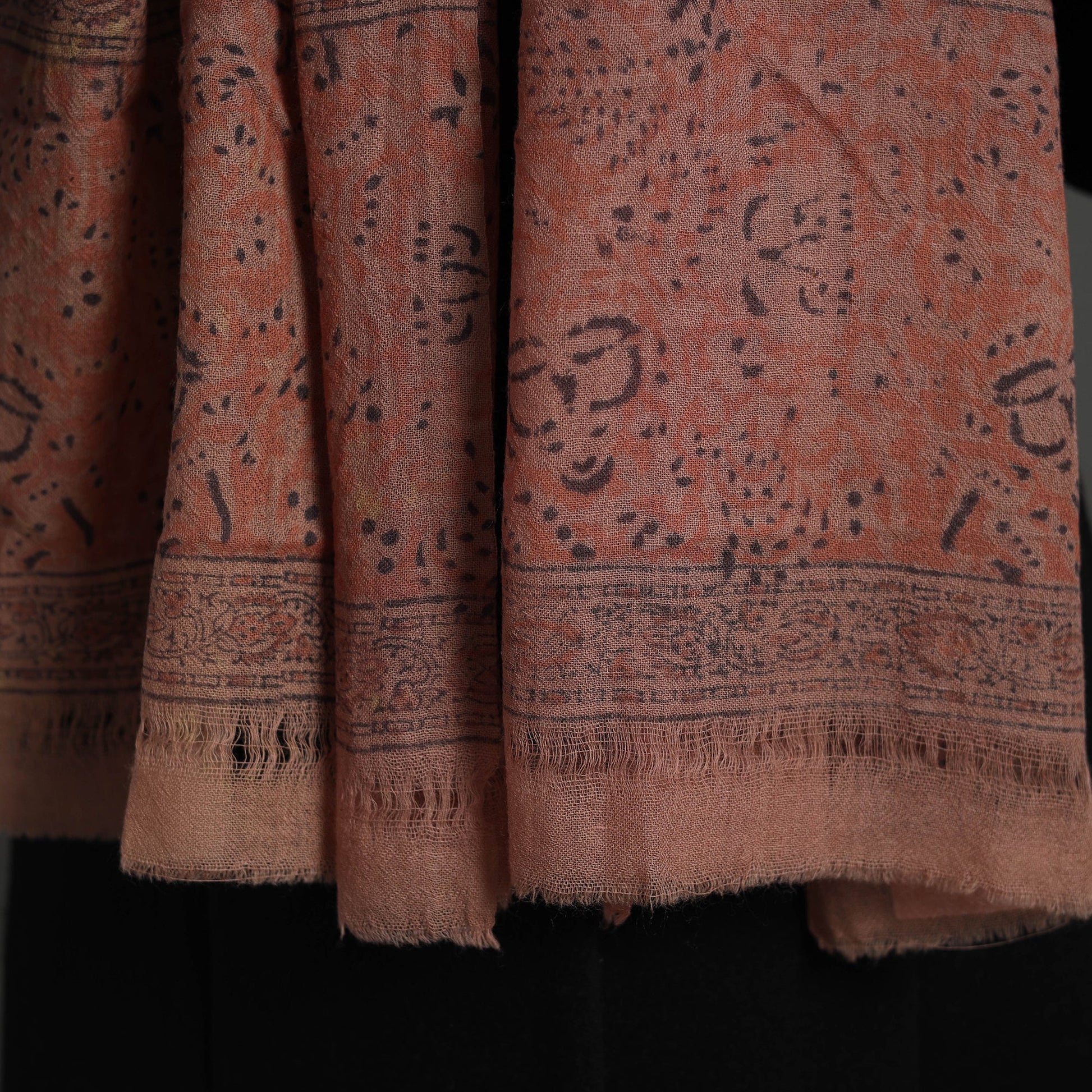 Brown - Block Print Pedana Kalamkari Wool Stole 06