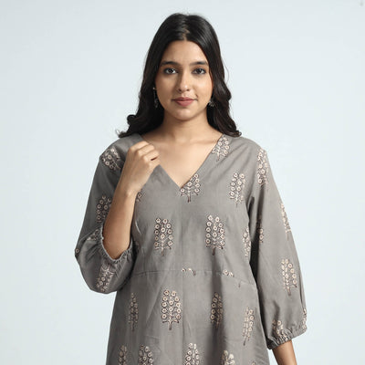 Brown - Nandana Hand Block Printed Cotton Dress