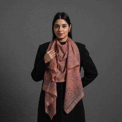 Brown - Block Print Pedana Kalamkari Wool Stole 06