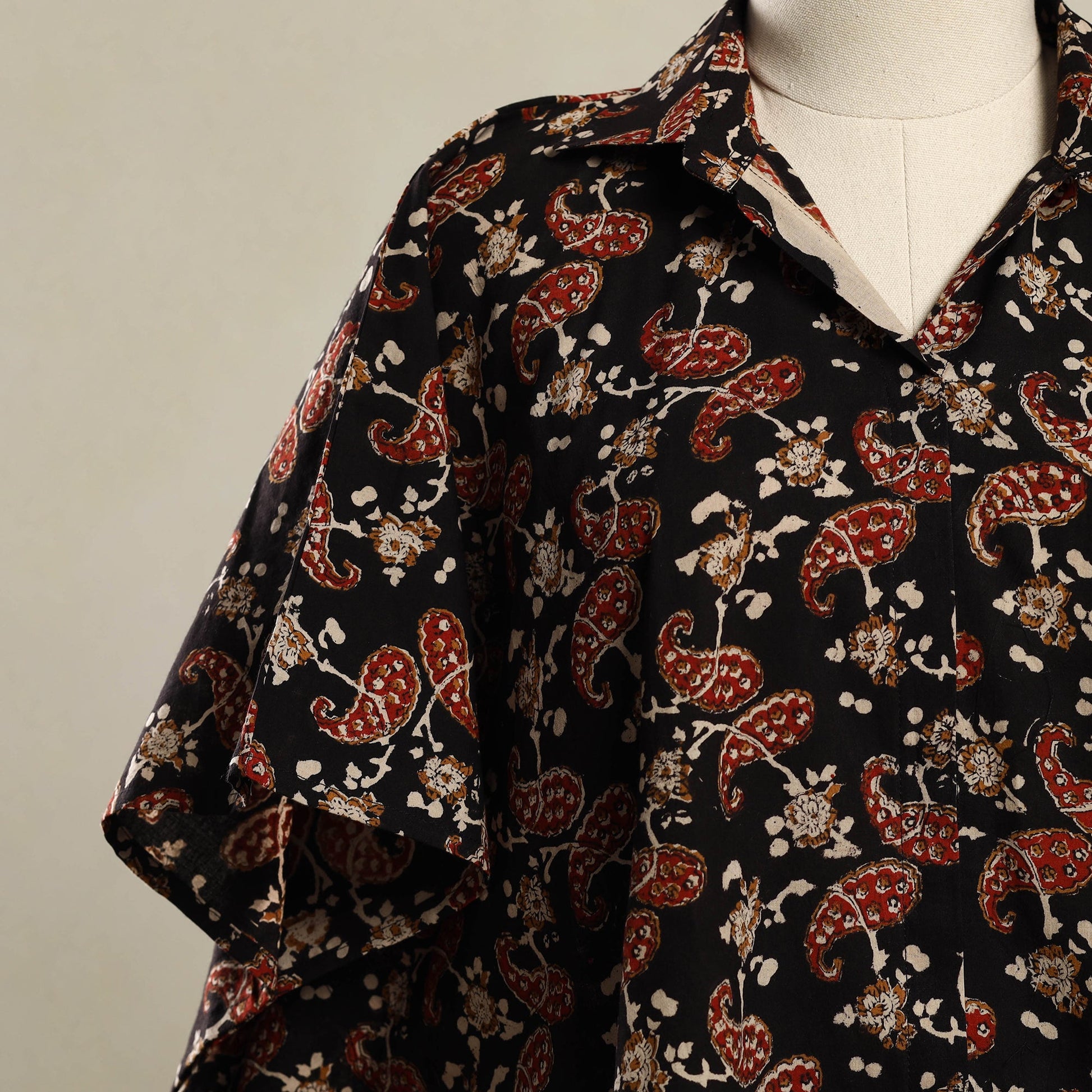 Black - Block Print Bagru Cotton Kaftan (Short) 23