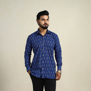 Blue - Full Sleeve Men Cotton Pochampally Ikat Shirt 11
