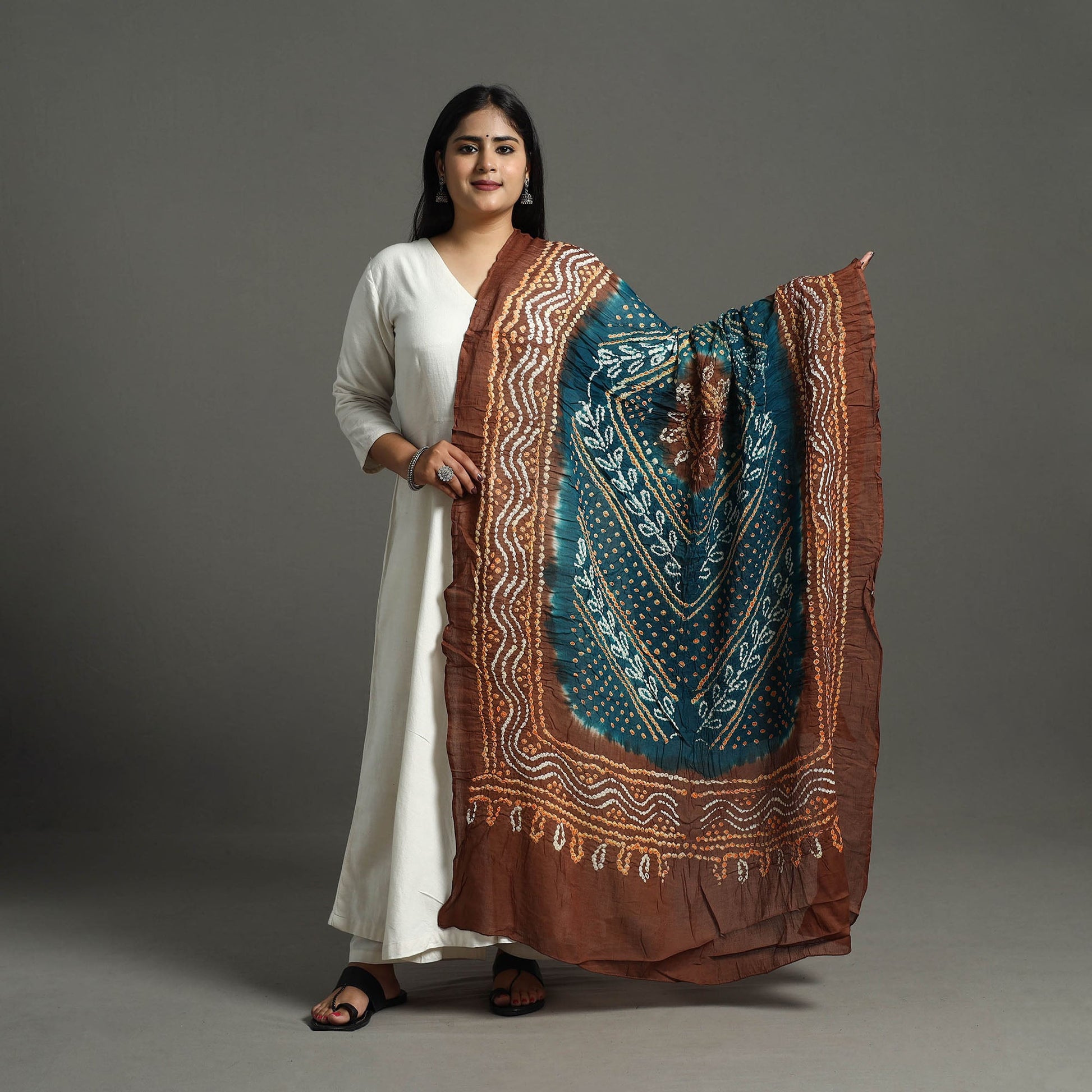 Brown - Kutch Tie & Dye Cotton Bandhani Dupatta 09