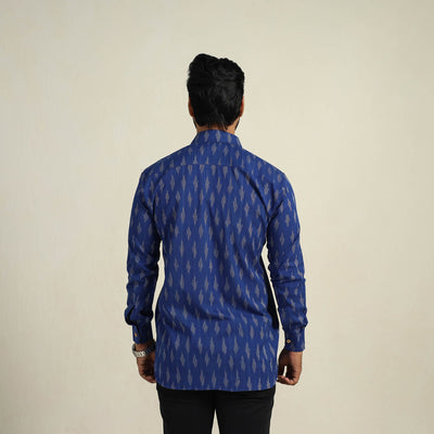 Blue - Full Sleeve Men Cotton Pochampally Ikat Shirt 11
