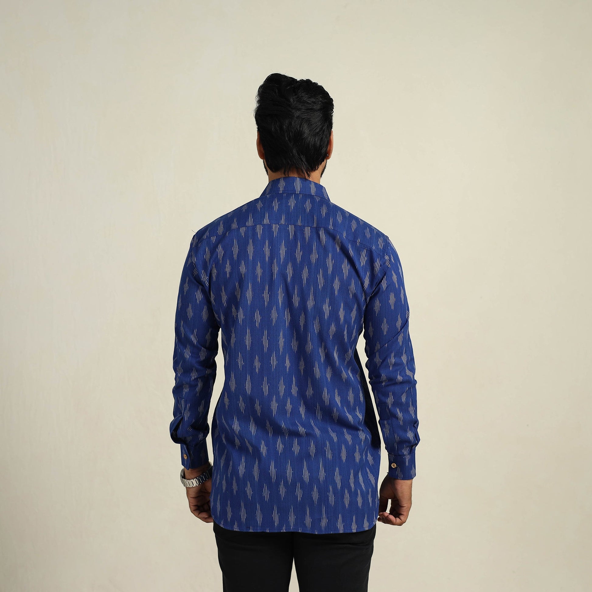 Blue - Full Sleeve Men Cotton Pochampally Ikat Shirt 11
