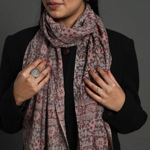 Black - Block Print Pedana Kalamkari Wool Stole 07