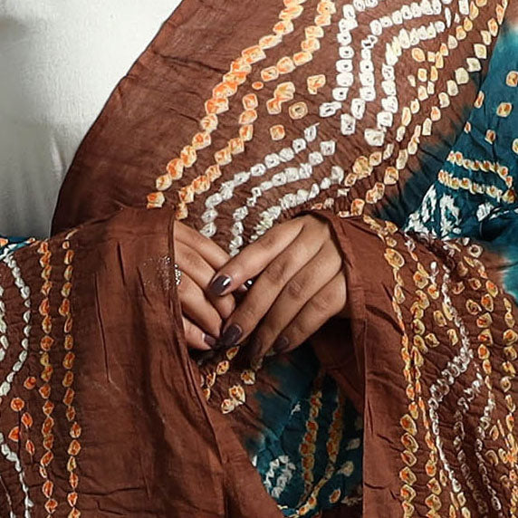 Brown - Kutch Tie & Dye Cotton Bandhani Dupatta 09