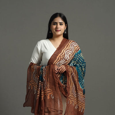 Brown - Kutch Tie & Dye Cotton Bandhani Dupatta 09