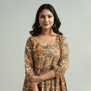 Brown - Kalamkari Printed Tiered Cotton Dress