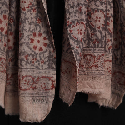Black - Block Print Pedana Kalamkari Wool Stole 07