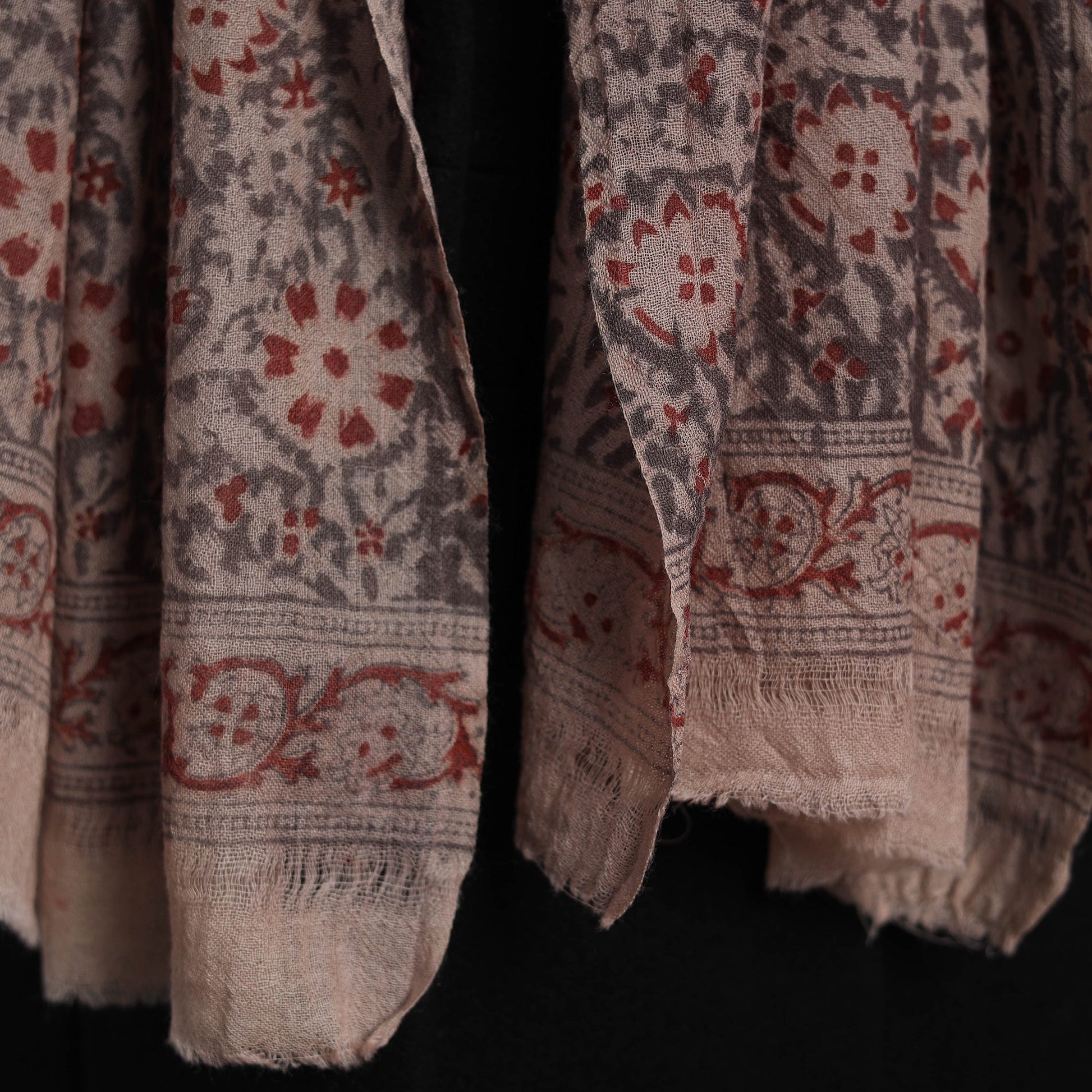 Black - Block Print Pedana Kalamkari Wool Stole 07