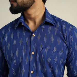 Blue - Full Sleeve Men Cotton Pochampally Ikat Shirt 11