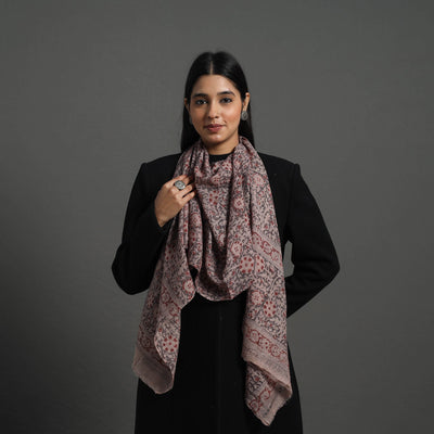 Black - Block Print Pedana Kalamkari Wool Stole 07
