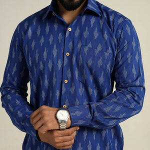 Blue - Full Sleeve Men Cotton Pochampally Ikat Shirt 11