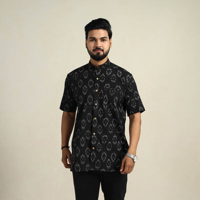 Black - Half Sleeve Men Cotton Pochampally Ikat Shirt 07