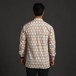 Brown - Sanganeri Block Printed Cotton Men Full Sleeve Shirt 12